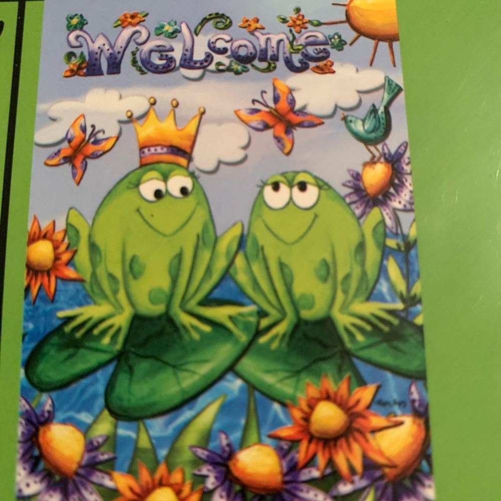 New welcome garden flag. 12 1/2 x 18”